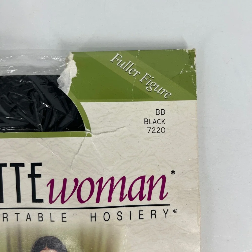 Vintage Vassarette Woman Black Lace Trim Control Top Silky Sheer Hosiery BB 7220